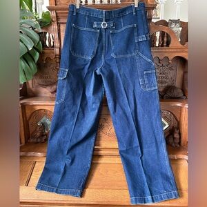 Dark Blue 90s Retro Denim Cargo Utility Carpenter Pants Size 14/16